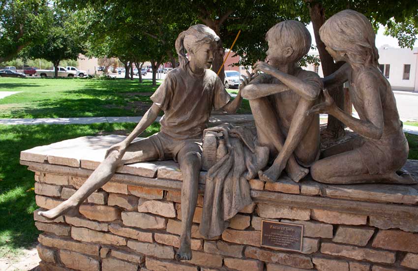 Sculpture entitled "Facts of Life" outside the Carlsbad Museum.