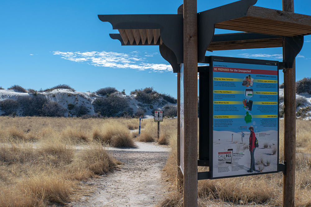 trailhead of the Dune Trail at White Sands National Monument.