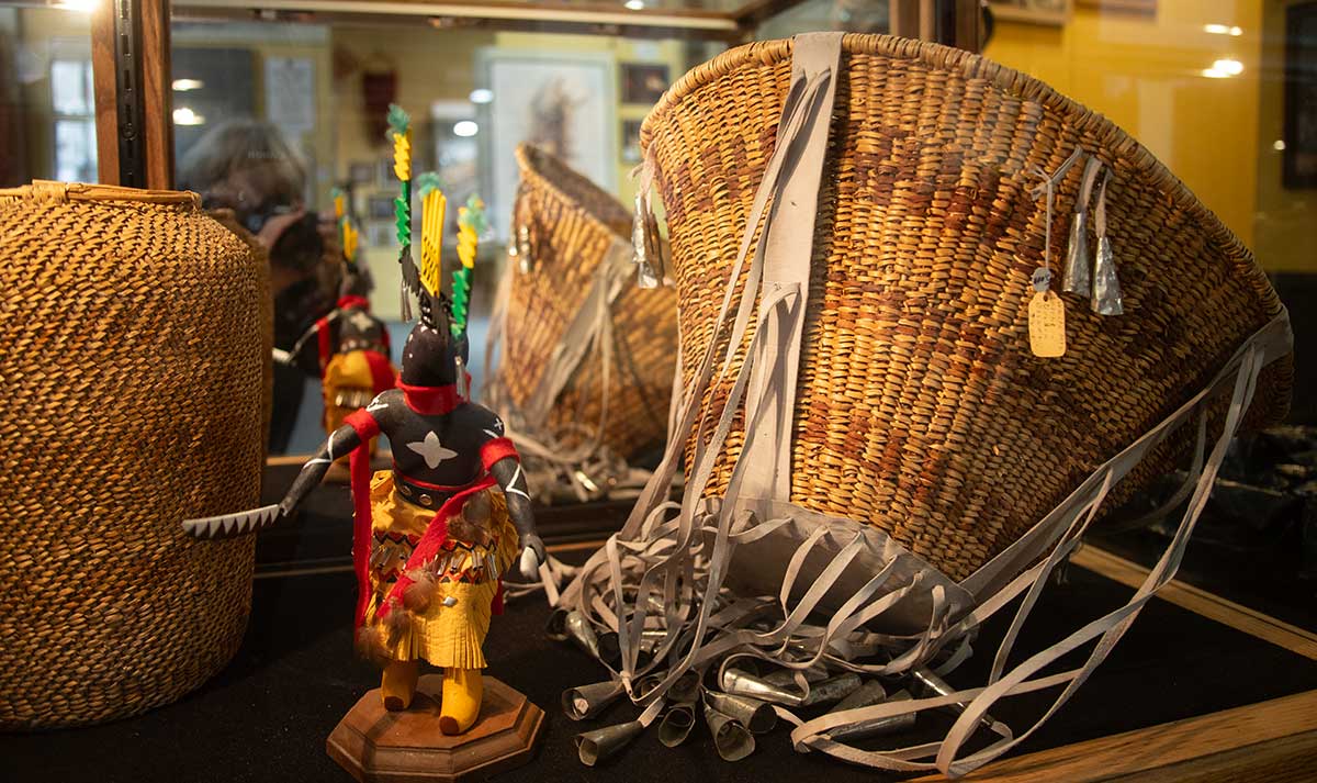 Baskets on display at the Mescalero Cultural Center.