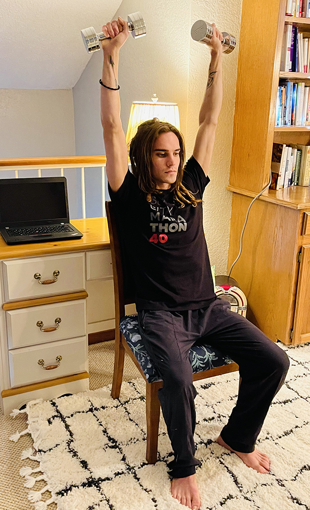 arm press exercise while working remotely 