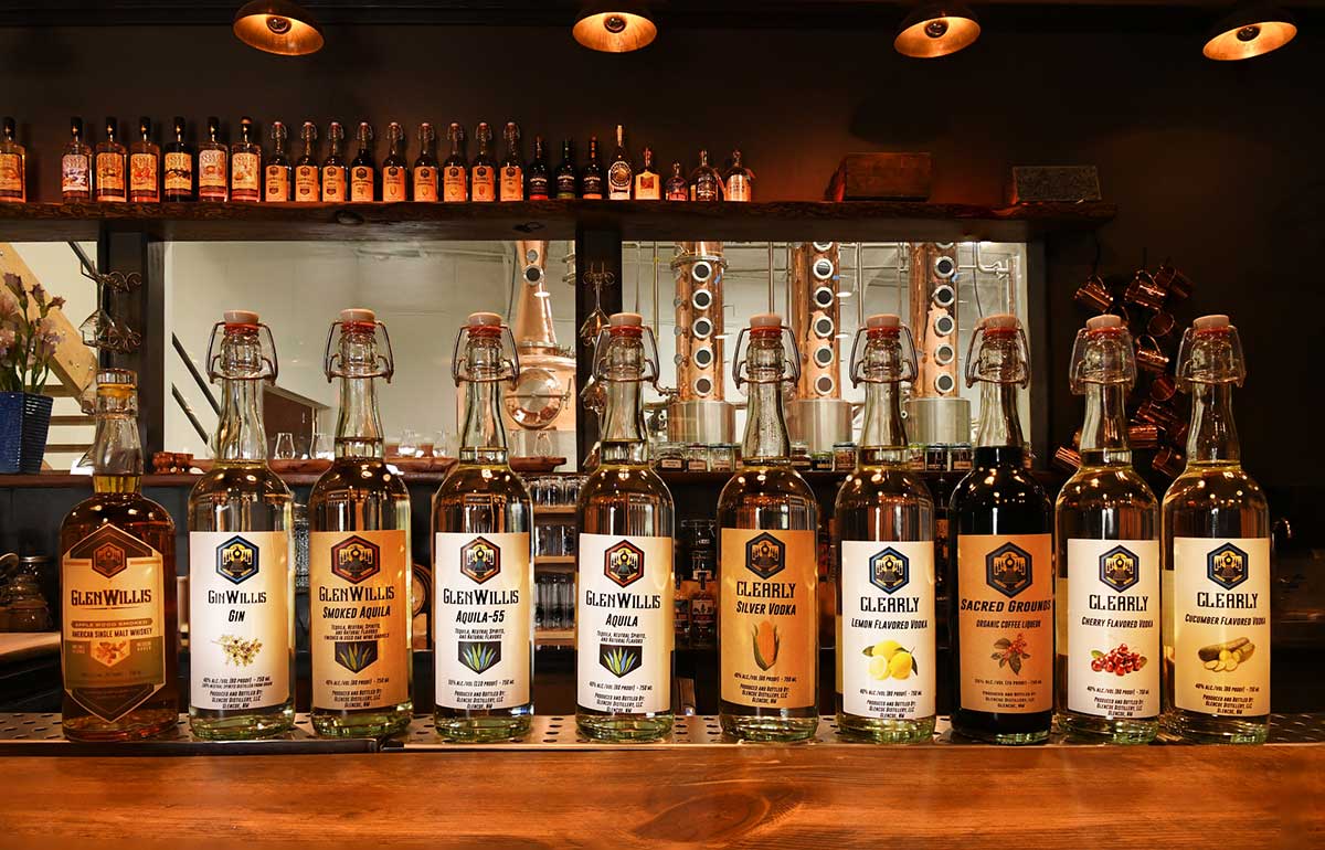 Glencoe Distillers row of bottles