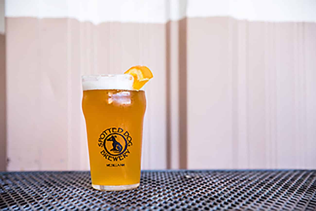 Spotted Dog beer with an orange slice