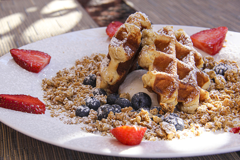 Fruit and Waffles from A Bite of Belgium.