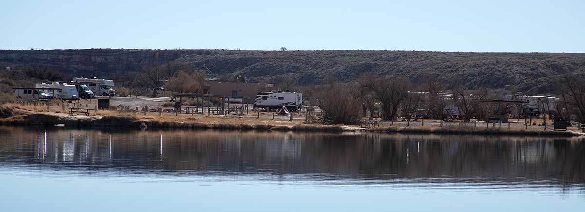 The Lea Lake Campground as seen from the other side of the lake.