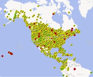 CBC circles in the United States, Canada, Central America, South America, and islands.