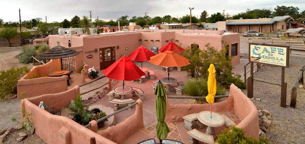 Café de Mesilla offers breakfast and lunch indoors or on the outdoor patio shown here.