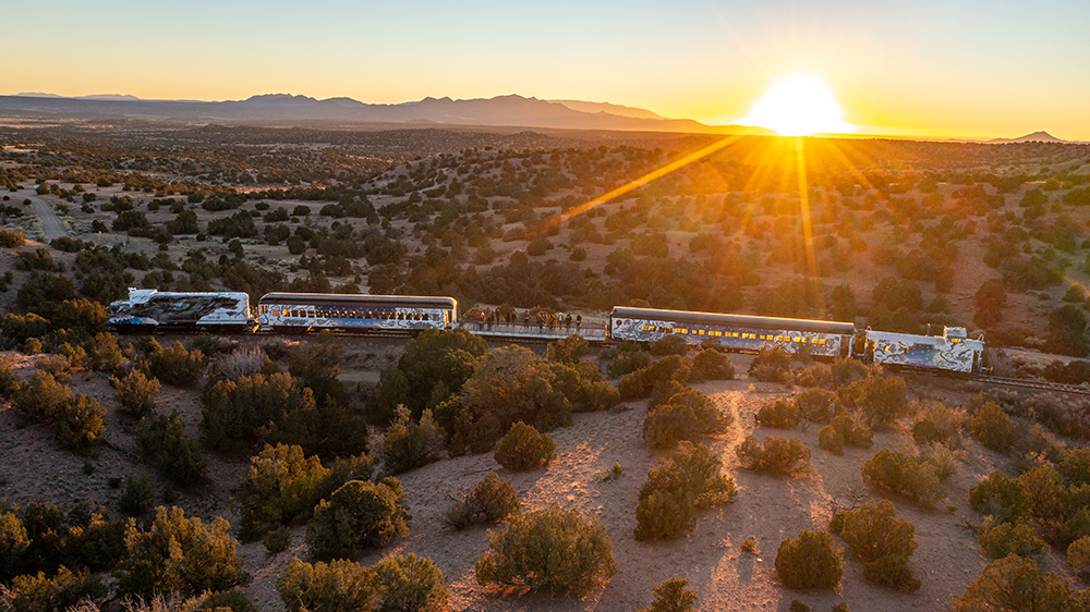 Sky Railway on the track at sunset