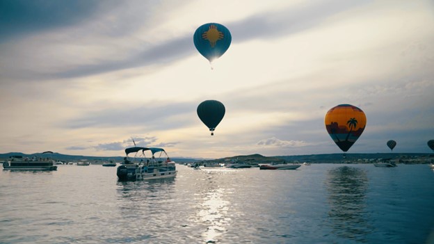 hot air balloons over elephant butte at elephant butte balloon regatta (EBBR) 
