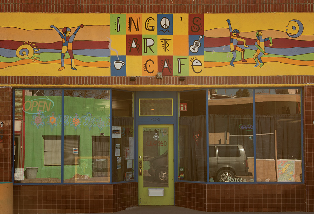 The colorful storefront of Ingo's Art Cafe in Truth or Consequences.