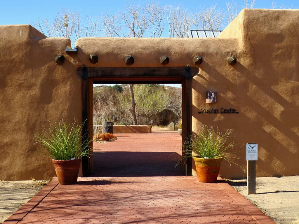 Entrance to the visitors center at Mesilla Valley Bosque State Park.