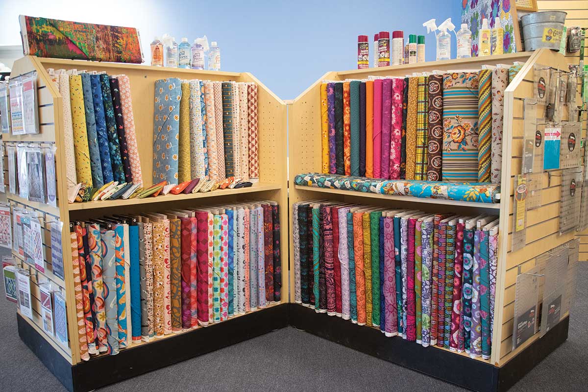 Racks of fabric at ThreadBear