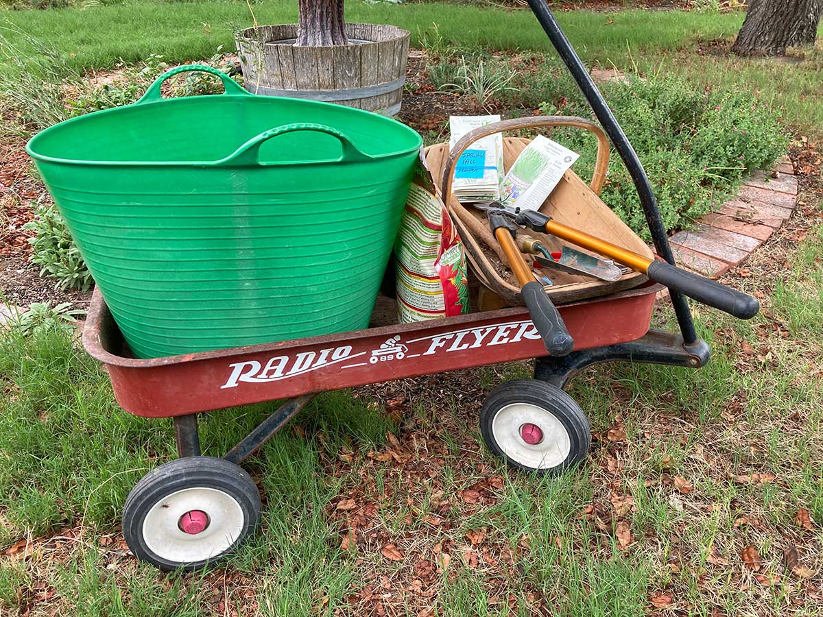 Wagon with garden tools and supplies